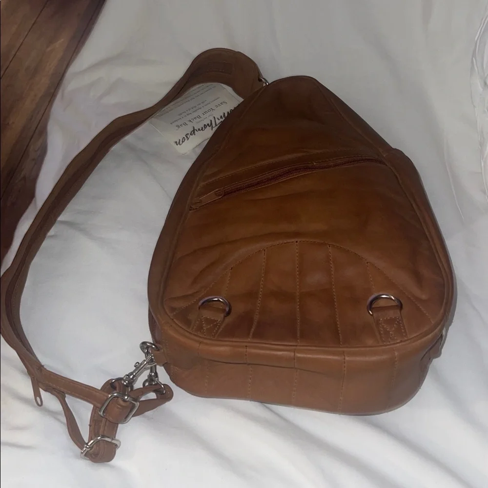 Norm Thompson Brown Leather Sling Shoulder Bag Converts to a Backpack with a Zip